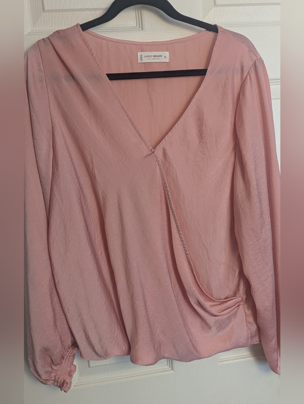 Lucky Brand XXL Dusty Rose Draped Surplice Long Sleeve Blouse